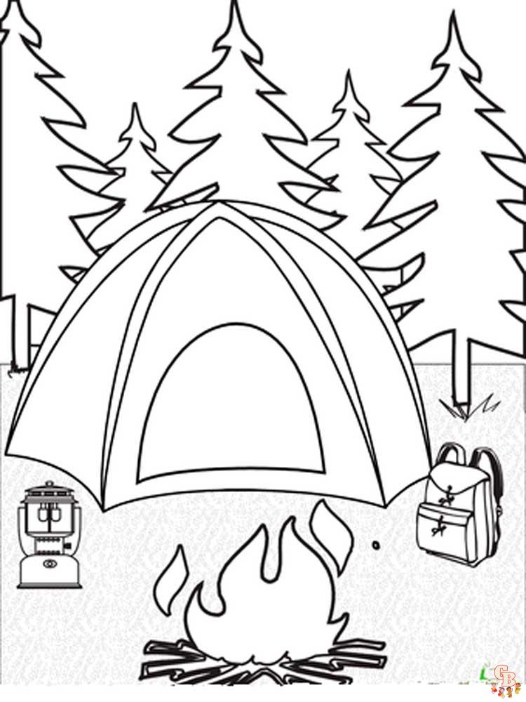Divertidas dibujos camping para colorear para niños