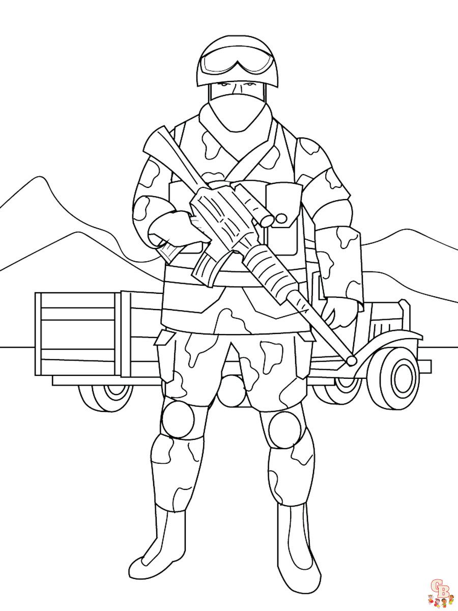 Ponte creativo con las dibujos para colorear del ejército